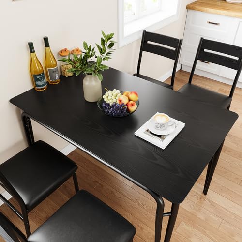 GAOMON 5-Piece Dining Table Set, Sturdy Wooden Square Table and Chair Breakfast Table Set for 4 Person,for Home or Commercial Dining Room,Black GAOMON