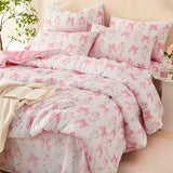 CCoutueChen Pink Bow Comforter Set Full 3Pcs Pink Floral Bedding Set for Girls Kids Romantic Princess Style Bowknot Bedding Ultra Soft Reversible Garden Flower Comforter Sets with 2 Pillowcases CCoutueChen