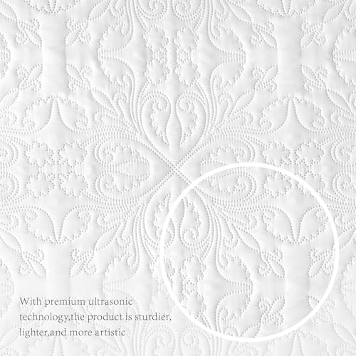 akkialla King/Cal King Quilt Bedding Set for All Seasons,Lightweight White Bedspreads King Size,Modern Style Microfiber Soft Floral Pattern Coverlet Set(1 Quilt,2 Pillow Shams) akkialla