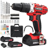 Cordless Drill Set, 20V Power Drill Kit with 2 X 2.0AH Battery, 44pcs Drill/Driver Bits, 1 Box Screws, Bubble Level, 3/8'' Chuck Electric Drill, 32NM, 21+3 Position, 2 Variable Speed KITLUCK