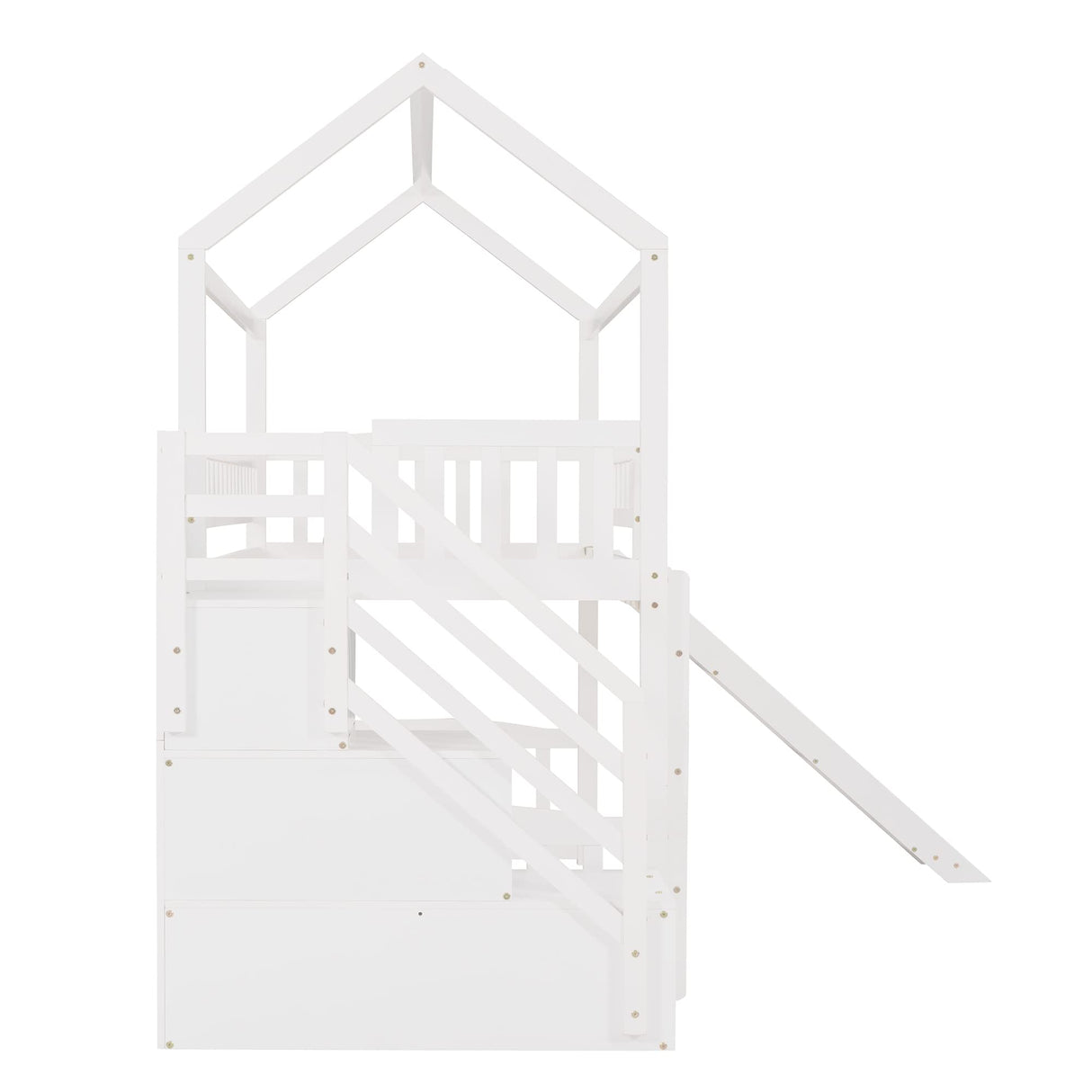 House Bed Loft with Slide and Storage Stairs by Harper & Bright Designs - Twin Frame in White for Kids Harper & Bright Designs