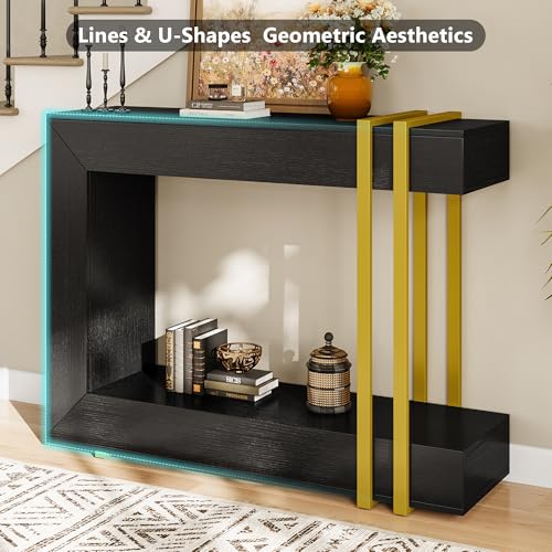 Einhomn 42.5" Console Table Behind Couch, 2-Tier Narrow Entryway Table with Storage, Wood Sofa Tables for Hallway/Entrance/Living Room/Foyer, Black Einhomn