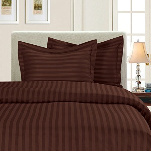 Elegant Comfort Luxury 3-Piece Striped Duvet Cover Set! - 1500 Premier Hotel Quality Silky-Soft Wrinkle Resistant Damask Stripe Duvet Cover Set, King/California King, Chocolate Brown Elegant Comfort