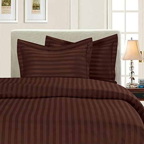 Elegant Comfort Luxury 3-Piece Striped Duvet Cover Set! - 1500 Premier Hotel Quality Silky-Soft Wrinkle Resistant Damask Stripe Duvet Cover Set, King/California King, Chocolate Brown Elegant Comfort