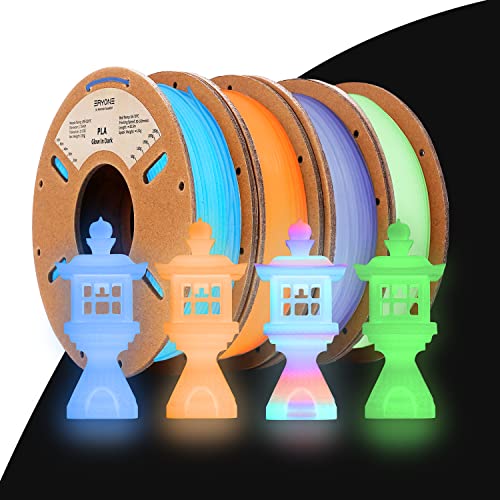 ERYONE Glow in The Dark Filament PLA 1.75mm +/-0.03mm, 250g*4 Pack/Spool, Glow Rainbow/Glow Blue/Glow Orange Yellow/Glow Green - WoodArtSupply