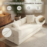 GRUSIGN 78 Inch Convertible Sofa Bed, 5-in-1 Futon Sofa Bed Pull Out Couch, Boneless Couch Bed for Living Room, Corduroy Boneless Couches for Bedroom, Apartment, No Assembly Sleeper Sofa Bed, Beige GRUSIGN