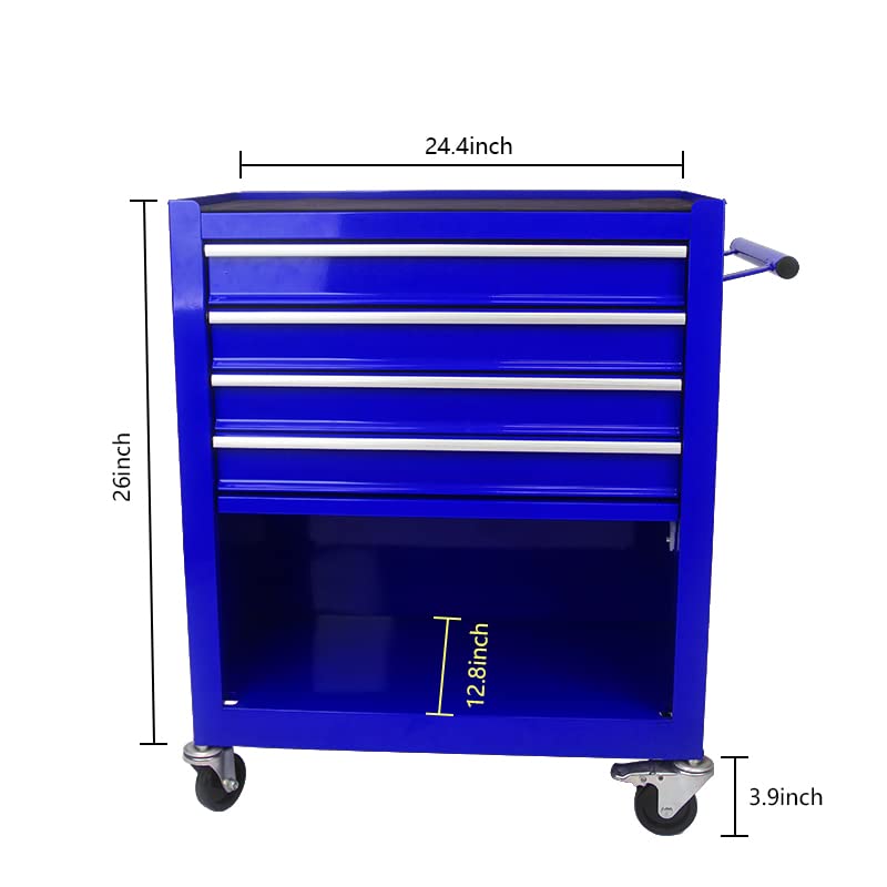 BouPower Rolling Tool Chest, 4-Drawer Rolling Tool Box with Interlock System and Wheels for Garage, Warehouse, Workshop, Repair Shop Blue BouPower