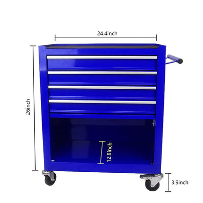 BouPower Rolling Tool Chest, 4-Drawer Rolling Tool Box with Interlock System and Wheels for Garage, Warehouse, Workshop, Repair Shop Blue - WoodArtSupply