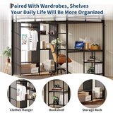 Frigenarro Queen Size Metal Loft Bed with Built-in Desk, Wardrobe,Storage Shelves, Guardrail, and Sturdy Ladder for Space-Saving Bedroom Solution Frigenarro