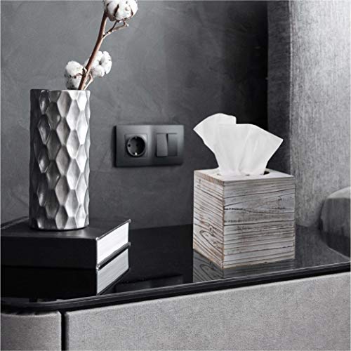 White Barnwood Tissue Box Cover: 2 Pack Tissue Box Holder Includes Slide-Out Bottom Panel, Stylish Tissue Box Cover Square Perfect for Farmhouse Bathroom Decor Khnum
