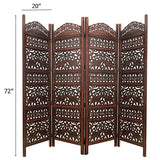 Room Divider Wood Screen - Elephant Hathi Walnut Brown - 4 Panel Fording 72x80 - Intricate Carved Room Décor Boho Portable Partition Privacy Screen Small Spaces Reversible Freestanding - COTTON CRAFT COTTON CRAFT