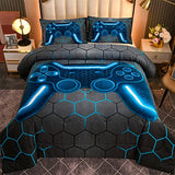 NTBED Game Console Comforter Set for Boys Girls Kids Geometric Lightweight Microfiber Bedding Sets (Blue, Full) NTBED