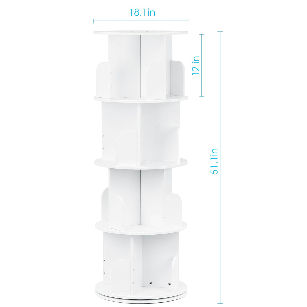 4-Tier 360-Degree Rotating Bookshelf for Kids - Space-Saving Corner Storage Rack in White ABTOR