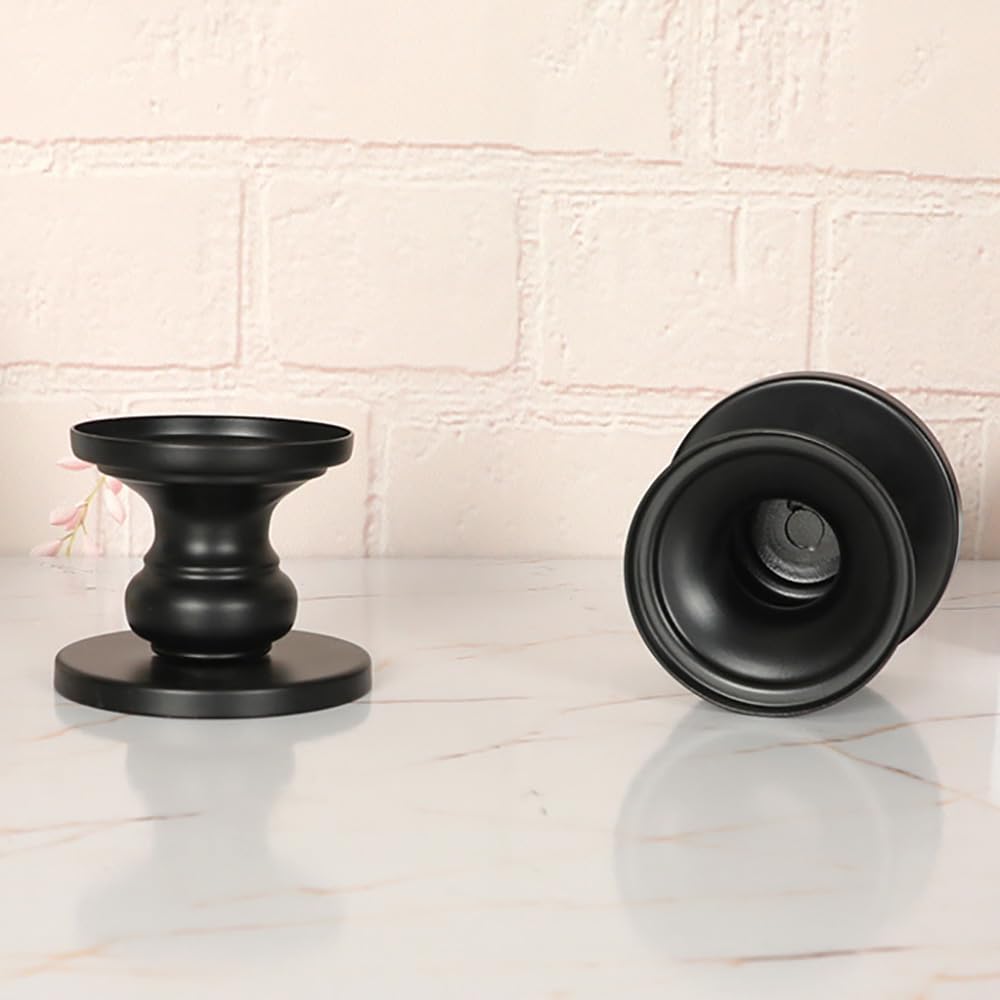 Matte Black Iron Pillar Candle Holders - Set of 2 Candlestick Holders, Metal Candle Holder for Pillar & Taper, Table Mantle Fireplace Farmhouse Home Decor Cagzzee