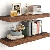 Heimlove 24 inch Floating Shelves for Wall,9.3 inch deep Brown Bathroom Over Toilet Shelf,Wall Mounted Rustic Wood Shelves for,Bedroom,Living Room,Kitchen,Office Decor Set of 2-Brown Heimlove