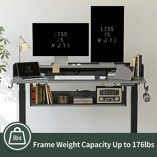 FEZIBO 48" Electric Standing Desk with Shelves, 48 x 24 Inch Sit Stand Rising Desk with Monitor Stand and Storage, Ergonomic Home Office Computer Desk, Rustic FEZIBO
