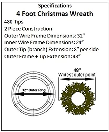 4 Foot (48 inch) Incandescent Christmas Wreath with Prelit Red Bow - 200 UL Certified Lights - Commercial Grade - Indoor - Outdoor - ACWreaths