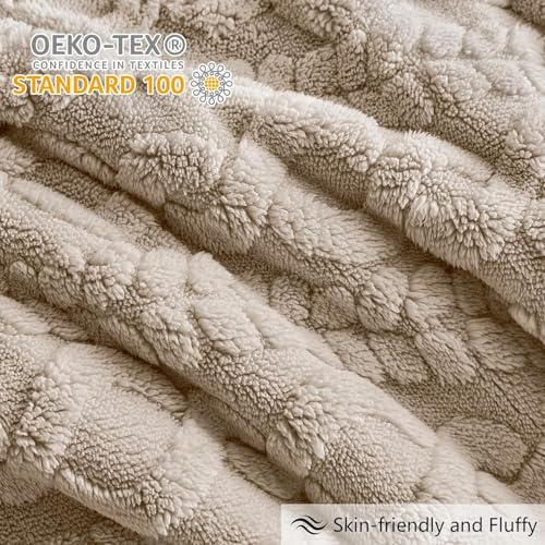 Homelike Moment Fluffy Comforter Set Queen Size, Beige Warm Fleece Comforter Full Size Bed Set for Winter 3 Piece Homelike Moment