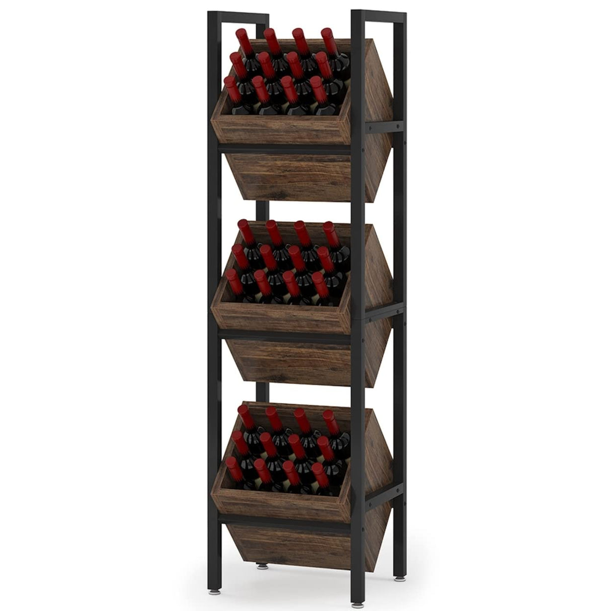Tribesigns Wine Rack Freestanding Floor, 3 Tier Wooden Wine Storage Stand, Wobble-Free Wine Holder Display Shelf Liquor Bottle Organizer for Kitchen, Cellar Tribesigns