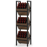 Tribesigns Wine Rack Freestanding Floor, 3 Tier Wooden Wine Storage Stand, Wobble-Free Wine Holder Display Shelf Liquor Bottle Organizer for Kitchen, Cellar Tribesigns