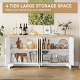 GarveeHome 4-Door Sideboard Buffet Cabinet, Natural Rattan Storage Cabinet, Boho Entryway Console Table, Coffee Bar Station for Dinning Room, Living Room, Kitchen, White GarveeHome