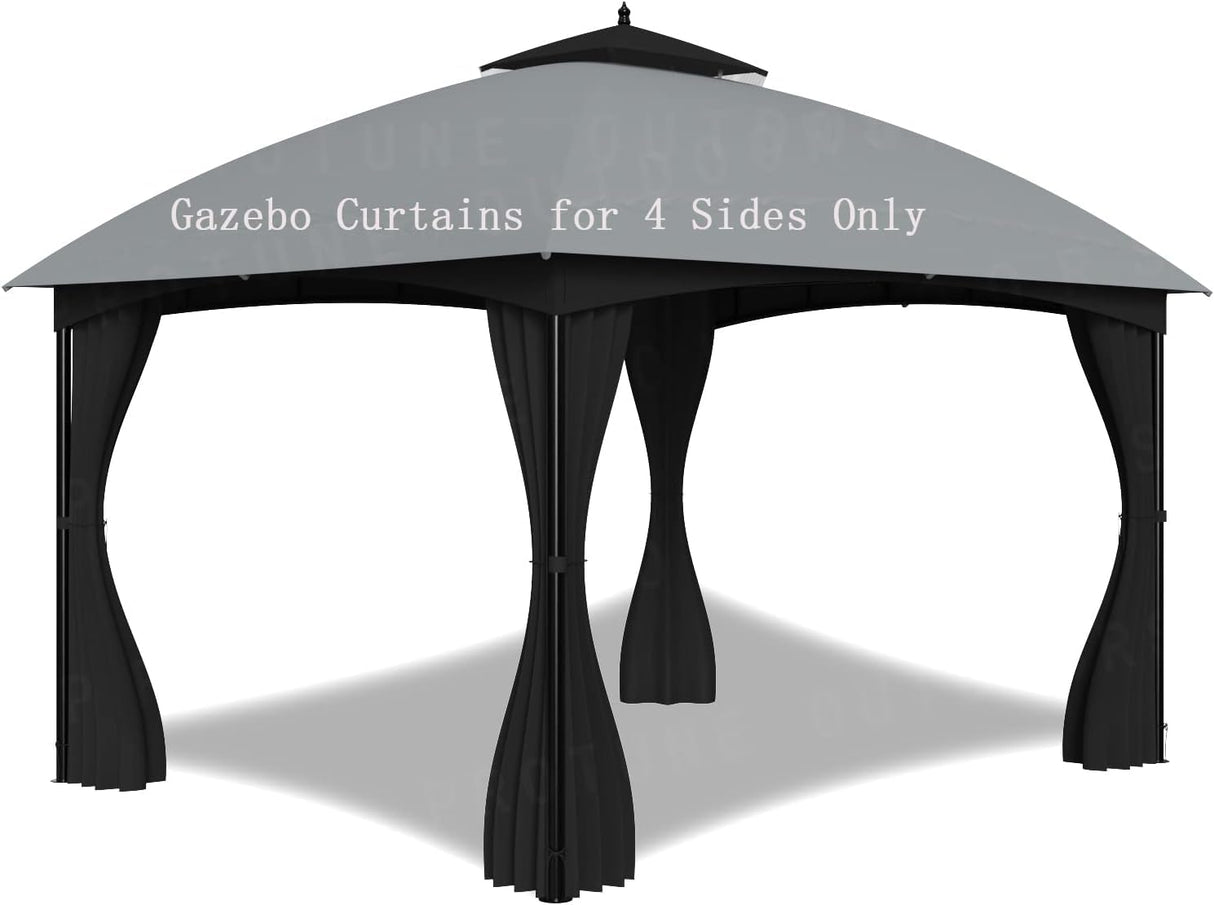 SunCula Replacement Gazebo Curtains Universal Privacy Shade Curtains 4-Panels sidewall with Zipper Outdoor Curtains (12'x16', Black, Only Curtains) SunCula