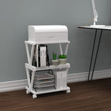 VEDECASA Retro Desktop Printer Stand 2 Double Tiers Wood Printer Shelf Modern White Wood Storage Book Shelf Organizor for Home Office Stylish Sturdy V Shaped (White) VEDECASA