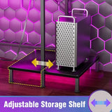 Korfile Computer Gaming Desk with Hutch, Home Office Desk with Power Outlets, LED Light, 5 Storage Drawers, 2 Tiers Shelves for Display, 39 Inch Modern Study Writing Table for Bedroom, Black Korfile