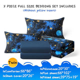 Aqzuxira Glow in The Dark Kids Comforter Set, 5 Pieces Blue Space Bedding Set Twin Size for Boys Girls Teen, 1 Comforter, 1 Pillowcase, 1 Pillow Sham, 1 Flat Sheet, 1 Fitted Sheet Aqzuxira