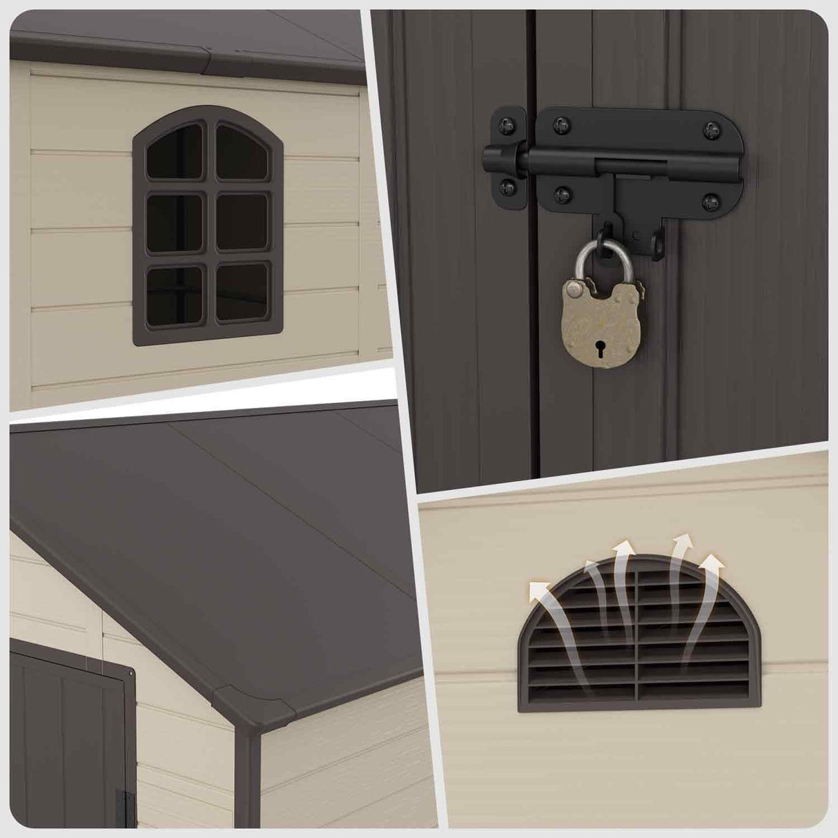 BIGoods 8.5 ft. W x 6.3 ft. D Resin Outdoor Patio Storage Shed with Firewood Rack, Floor and Lockable Door BIGoods