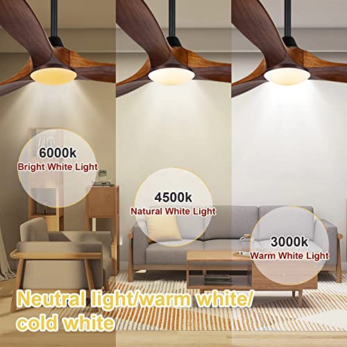 70 inch Large Ceiling Fan with Lights, Outdoor Ceiling Fan for Patio Waterproof, 3 Blades Propeller Wood Ceiling fan with lights, Reversible Quiet DC Motor for Exterior House Porch Farmhouse Gazebo