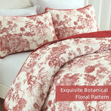 WONGS BEDDING Botanical Quilt Set Queen Size, Red 3 Pieces Floral Plants Printed Bedspread Bedding Set Christmas Soft Lightweight Microfiber Coverlet Set for All Season (96"x90") WONGS BEDDING