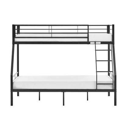 VINGLI Twin Over Full Bunk Bed for Kids/Adults with Stairs Flat Rungs, Heavy Duty Metal Slats, No Box Spring Needed, Black