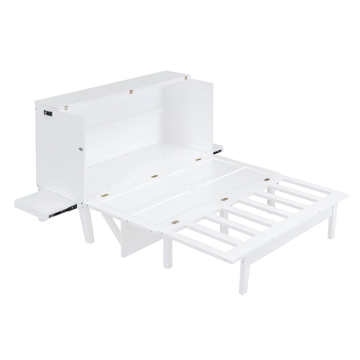 Ball & Cast Queen Size Murphy Bed Chest,Cabinet Hideaway Bed with USB Port and Removable Shelves on Each Side,Wood Wall can be Folded,Platform Bedframe for Kids Bedroom,Student Dorms,White Ball & Cast