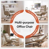 EMIAH Office Chair with Foot Rest Criss Cross Chair with Wheels and Flip-up Arms Reclining Desk Chair Comfy Wide Seat PU Leather Rolling Computer Home Office Chair (Beige) EMIAH