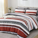 WONGS BEDDING Comforter Full Size, Red Bedding Comforter Set for Full Bed, Striped Bed in a Bag Full Size Comforter Sets for All Season 90"×78" WONGS BEDDING