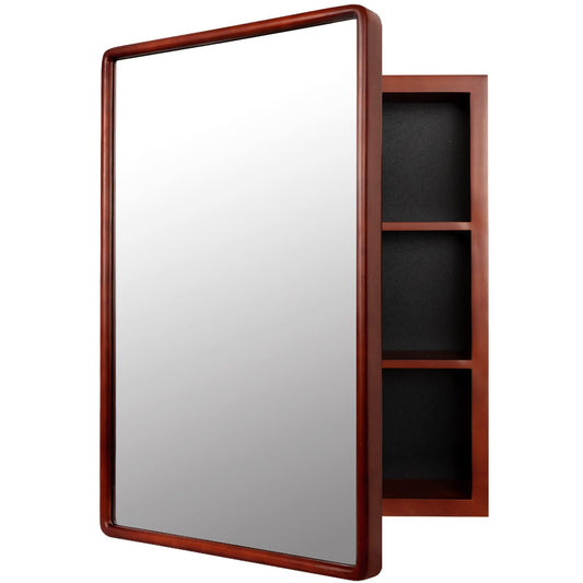 16'' W 24'' H Wood Framed Medicine Cabinet Organizer with Mirror Surface Mounting or in-Wall Installation (Brown) - WoodArtSupply