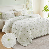 VIVILINEN Full Size Comforter Sets for Girls Floral Bedding Cute Comforter with Tufted Daisies Flowers, Lightweight Full Bed Set 3 Pieces for Kids Teen Girls Women, Green VIVILINEN