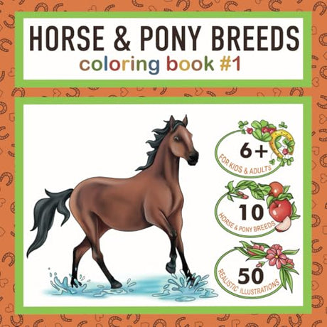 Horse and Pony Breeds Coloring Book for Kids and Adults: 50 Realistic Illustrations for True Horse Lovers WoodArtSupply