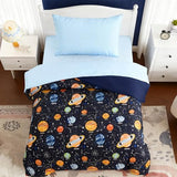 Toddler Bedding Set - 4 Pieces Toddler Comforter Set for Kids Boys, Glow in The Dark Space Bed in A Bag with Sheets Kaleido Space