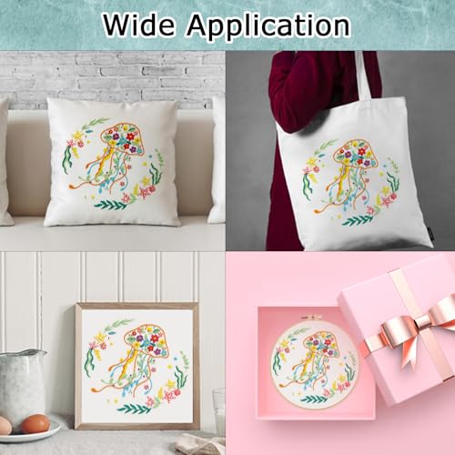 Louise Maelys Animal Embroidery Kit for Beginners-DIY Cross Stitch Starter Craft Kit for Adults Including Cloth with Pattern, Hoop, Needles Instruction and Threads（Jellyfish）