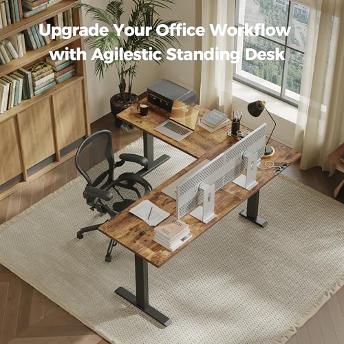 Agilestic 63 x 55 Inch L Shaped Standing Desk Adjustable Height, Corner Standing Desk, Sit Stand Up Computer Table, Splice Board, Rustic Brown Agilestic