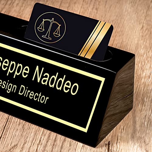 Personalized Engraved Business Desk Name Plate with Card Holder, Desk Name Plate, Customized Executive Black Wood Desk Name, Custom Name Sign Gifts - WoodArtSupply