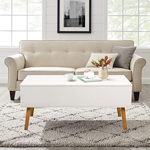 VOWNER Coffee Table, Lift Top Coffee Table with Separate and Hidden Storage Compartment, Double Lift Tabletop, Sofa Table for Home Living Room, White - WoodArtSupply