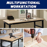 60'' Adjustable Workbench with Power Outlet, 2000 Lbs Capacity Work Benches for Garage, Wood Heavy Duty Work Bench,Shop Table for Shop Office Home Commercial FORJAMINT