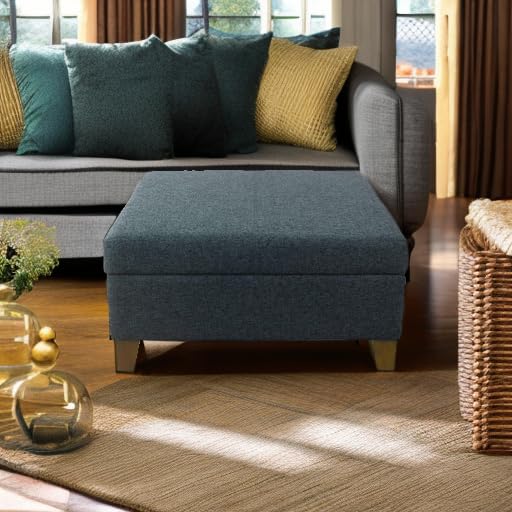 HomePop Home Decor | Luxury Square 32” Storage Ottoman with Lift Off Lid | Ottoman with Storage for Living Room & Bedroom, Navy HomePop