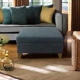 HomePop Home Decor | Luxury Square 32” Storage Ottoman with Lift Off Lid | Ottoman with Storage for Living Room & Bedroom, Navy HomePop