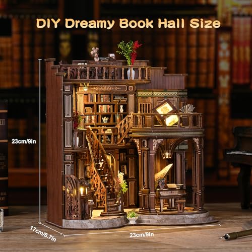 3DVASE Book Nooks for Adults, DIY Miniature Dollhouse Book Nook Kit, Model Kits Craft Kits for Adults, 3D Wooden Puzzle Book Nook Craft Bookshelf Decor, Adult Craft Kits Gift with Led Light