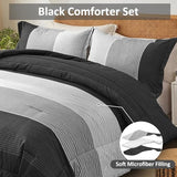 WONGS BEDDING Black Comforter Twin, Black Grey Striped Patchwork Down Alternative Comforter Set for Twin Bed, 2 Pieces(1 Comforter+1 Pillowcase), Soft Microfiber Bedding Duvet Insert 68"×86" WONGS BEDDING