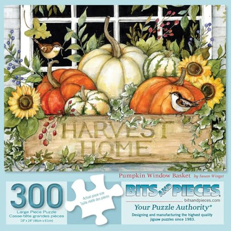 Bits and Pieces Jigsaw Puzzles for Adults 300 Pieces, Pumpkin Window Basket Bits and Pieces